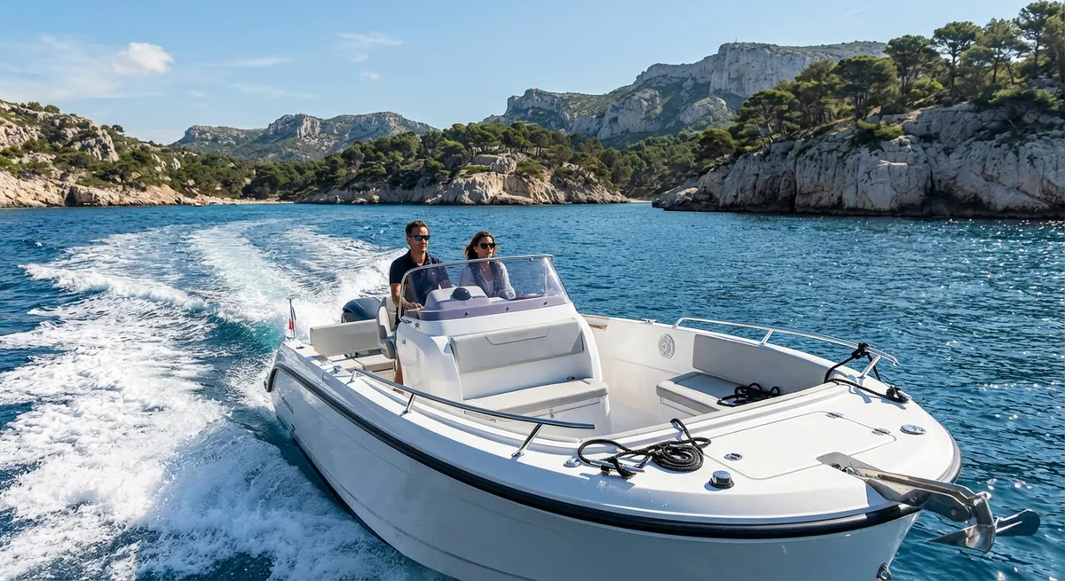 Bateau moteur naviguant en Méditerranée