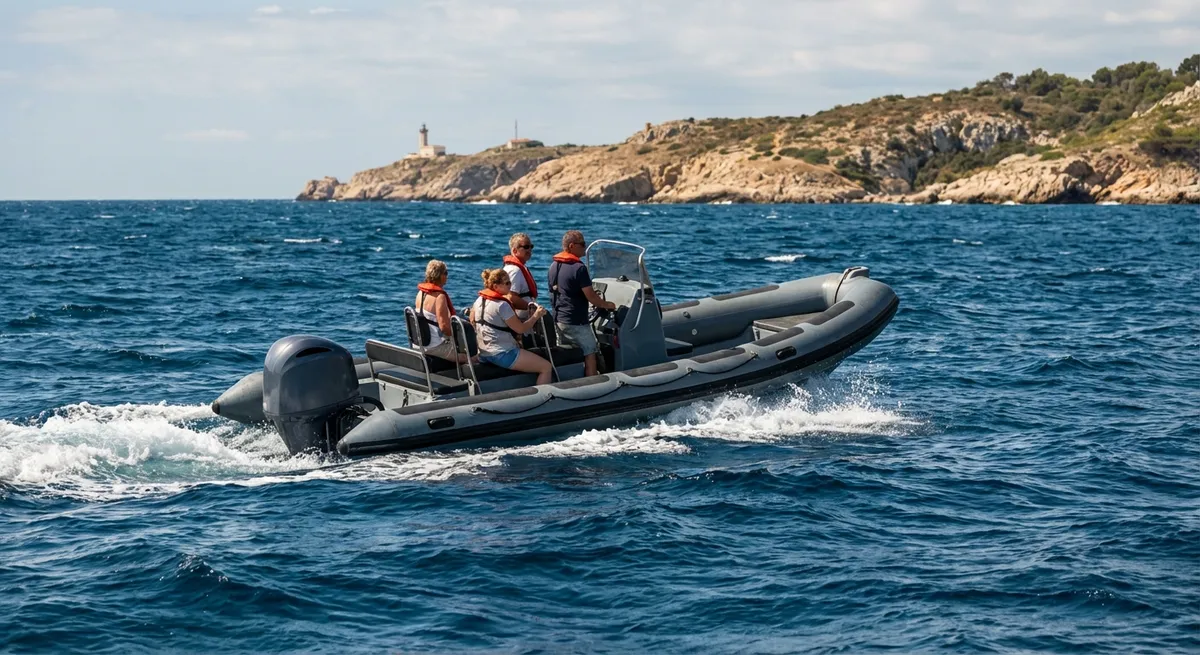 Bateau pneumatique naviguant le long de la côte française