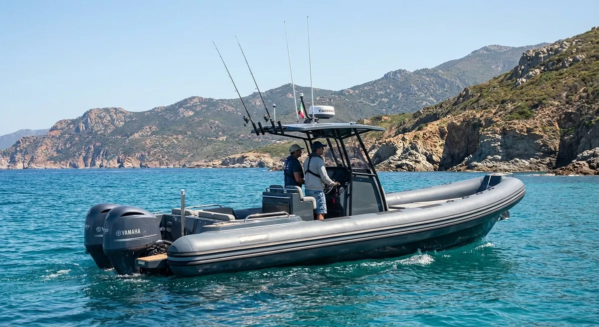 Semi-rigide naviguant le long de la côte corse